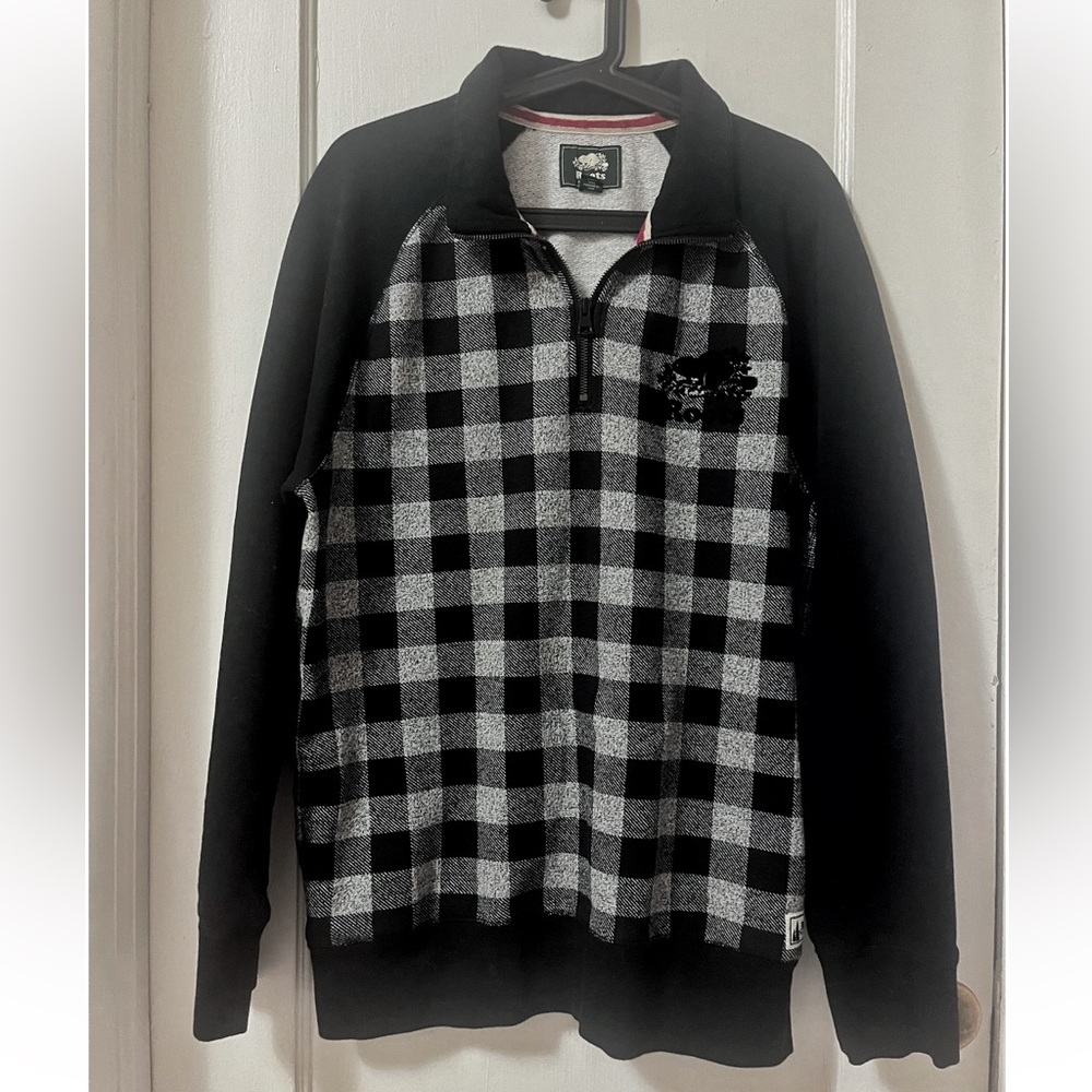 Roots Holiday Black Plaid Original Half Zip Polo Sweatshirt